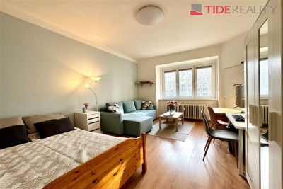 Slunný, do vnitrobloku orientovaný byt 1+kk, ul. Plzeňská, Praha 5