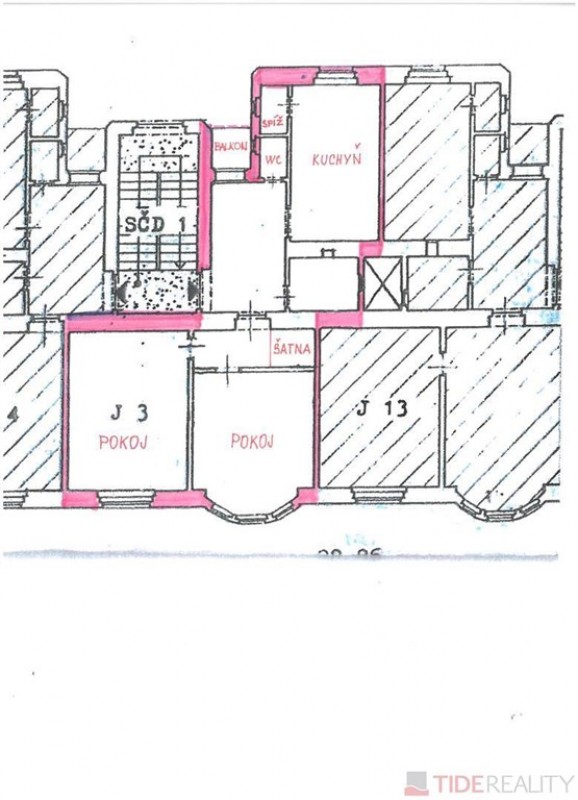 Byt 2+1 s balkonem, plocha celkem 80 m2, 2.NP, Praha 2 Vinohrady, ul. Sarajevská